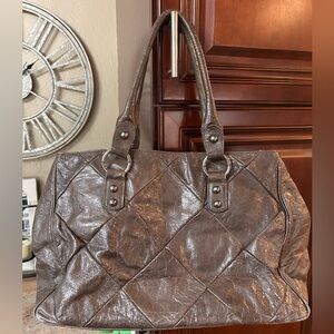Vintage Italian Berge Grey Quilted Leather Tote Bag
